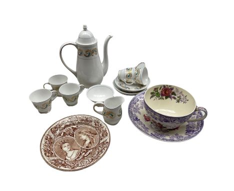 Susie Cooper coffee set, a Commemorative Queen Victoria Record Reign plate and a Copeland Spode Mayflower cup and saucer 