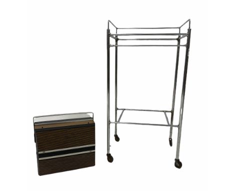 Mid century tubular chrome two tier trolley/ side table, (W45cm) together with an ITT stereo record player with integrated sp