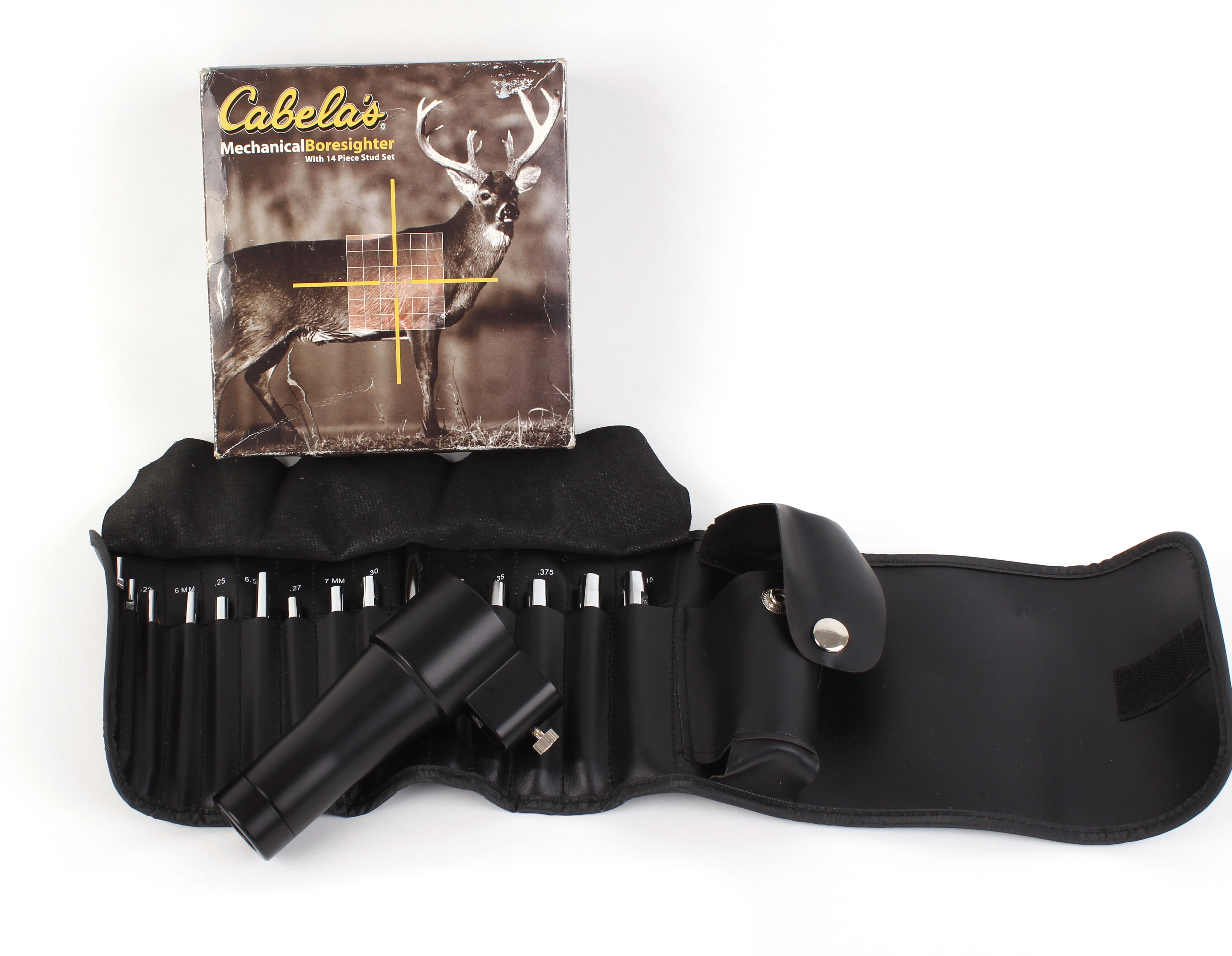 Cabela's mechanical boresighter 14 piece stud set, boxed