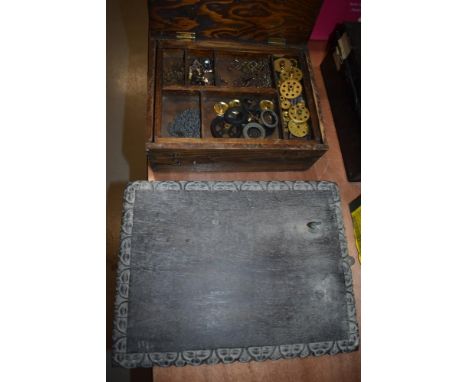 A box of assorted Meccano fixtures and fittings including a clock work motor