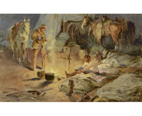 Charlie Dye (1906-1972)Oil sketch of Changing Night Guard signed with the artist's device 'Charlie Dye' (lower right)oil on i