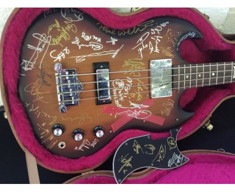 GIBSON SG BASS GUITAR SIGNED BY NUMEROUS MUSICIANS - to help raise funds for a charity called the Matt Kendall Foundation. Mu