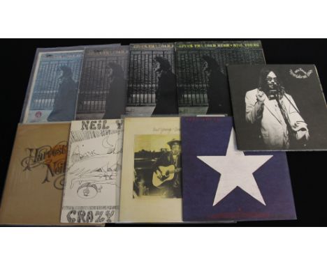 NEIL YOUNG - Ace collection of 9 x LPs with unusual pressings. Titles/issues are Harvest (UK K 54005 with inserts, superb arc