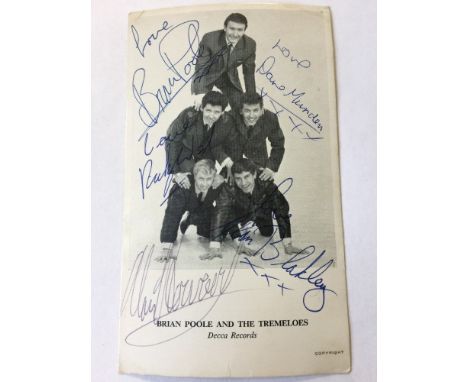 BRIAN POOLE AND THE TREMELOES - a Decca Records promotional postcard from November 1963 signed by all five of the original ba