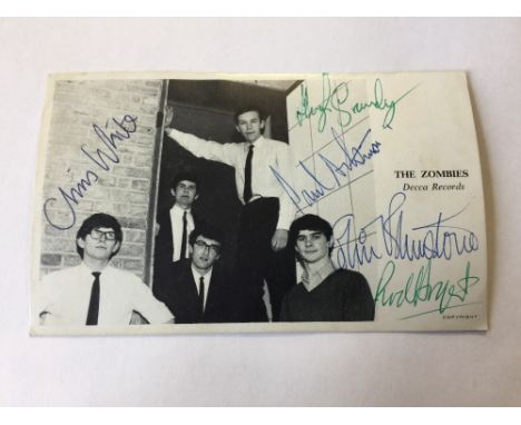 THE ZOMBIES - a Decca Records promotional postcard from October 1964 signed by all five of the original band to include Colin