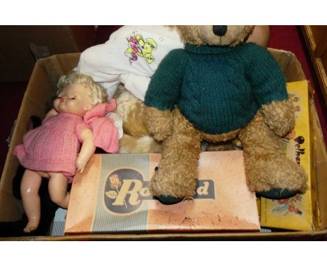 A tray of soft plush childrens dolls, to include a Rosebud doll etc