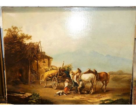 Continental school - Travellers with horses and cart in a landscape, PRINT, 46 x 59cm (unframed)Print, not oil as originally 