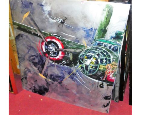 Michael Bryan - B-26 and Flying Tiger, mixed media and oil on aluminium, 122 x 122cm (drilled out for hanging); together with
