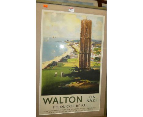 Frank Henry Mason (1875-1965) - Walton on Naze 'It's quicker by train', reproduction railway advertising print, 55 x 34cm