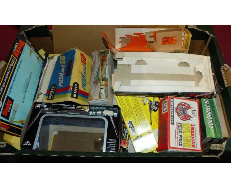 A tray of mixed vintage empty diecast and toy boxes, to include Britains, Triang Minic and others 