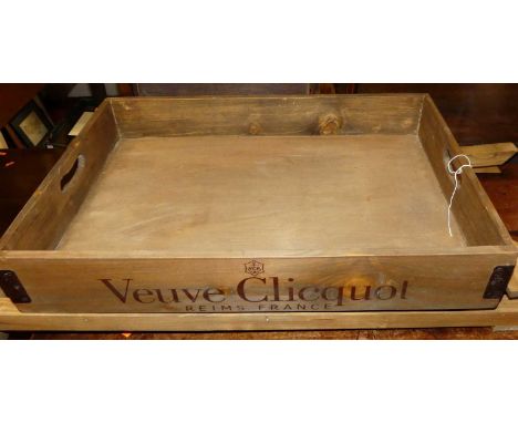 A modern pine and metal bound twin handled drinks tray, raised on X-framed folding stand