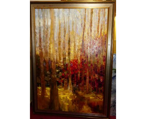 K Lee - Sunlit trees, oil on canvas, signed lower left, 183 x 122cm 