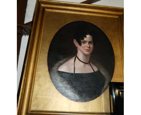 Late 19th century English school - Bust portrait of a young woman, oil on canvas framed as an oval, 62 x 50cmCanvas has been 