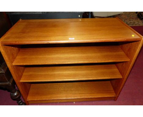 A 1970s Danish teak low open shelf by Preben Schou, w.89cm