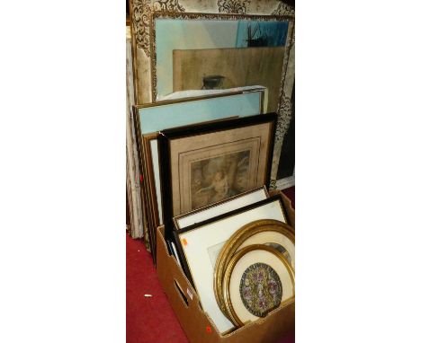Assorted pictures and prints, to include Victorian portrait mezzotint, Guido Odiczha - Capri oil on canvas etc 