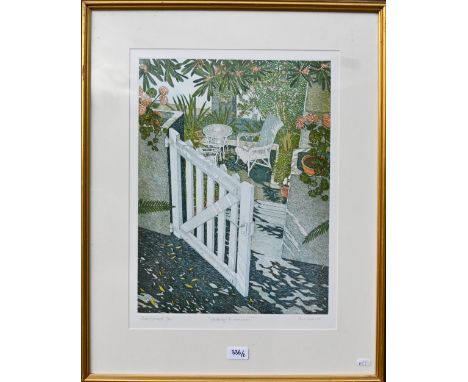 After J Askins - 'Benches', artist proof print, pencil signed, 54 x 38 cm and after Carl March - 'Gateway to Memories', AP pr