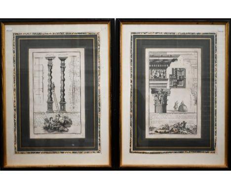 Two prints - Architectural print of twisted columns - 'Manure de Domineer et Torser les Colomnes' and 'Chapiteau et Entableme