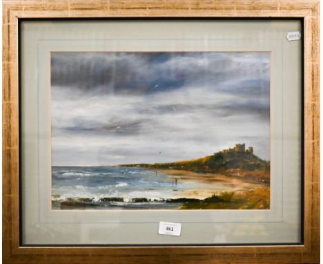 J M O'Malley, Bamborough Castle, Northumberland, oil on canvas, signed and dated 2011, 27 x 38 cm 