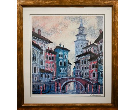 After Anatole Krasnyansky (b 1930) - Venetian view, print, 73 x 66 cm 
