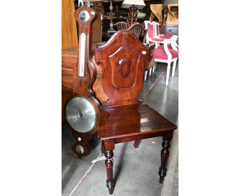A 19th century rosewood wheel barometer with silvered dials and printed portrait of Prince Albert, 104 cm to/w Victorian maho