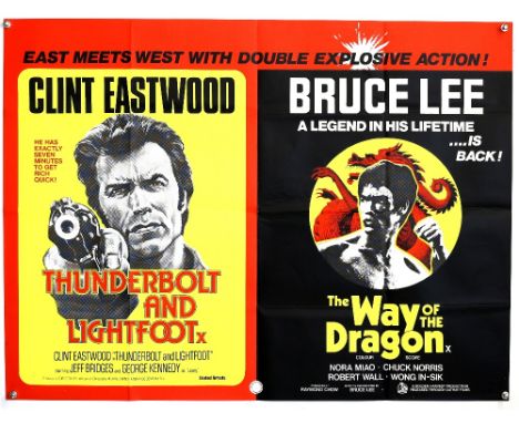 40+ British Quad film posters including Thunderbolt and Lightfoot / The Way of The Dragon, Juggernaut, Jagged Edge, Jesus Chr