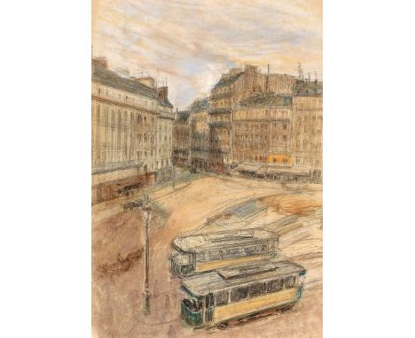 RUDOLF GROßMANN (1882-1941, Freiburg im Breisgau) Pariser StraßenszeneFarbige Kreide und Farbstifte auf beigem Velin. Um 1910