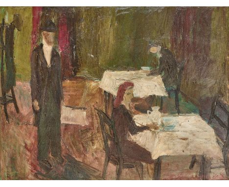 ALEXANDER CAMARO (1901 Breslau, Polen  - 1992 Berlin) In einem Kaffeehaus Öl auf Hartfaserplatte. 1945. 38,8  x 50 cm.  Unten