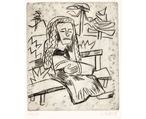 KARL SCHMIDT-ROTTLUFF (1884 Rottluff bei Chemnitz - 1976 Berlin) Russische MadonnaKaltnadel auf Kupferdruckkarton. 1921.39 x 