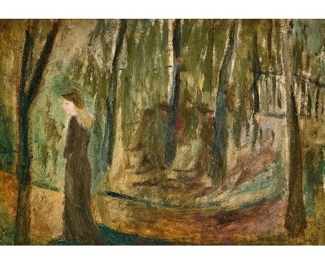 ALEXANDER CAMARO (1901 Breslau, Polen  - 1992 Berlin) Mädchen auf dem WaldwegÖl auf Hartfaserplatte. 1946.28,5 x 38 cm.  Vers