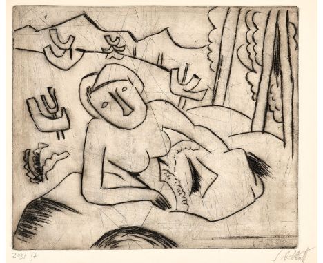 KARL SCHMIDT-ROTTLUFF (1884 Rottluff bei Chemnitz - 1976 Berlin) Frau am WaldrandKaltnadel auf kräftigem Velin. 1920.33,2 x 3