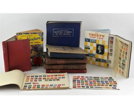 World Stamps in various albums with British Commonwealth, China, Germany, Spain, includes two brown Bedford albums, blue The 