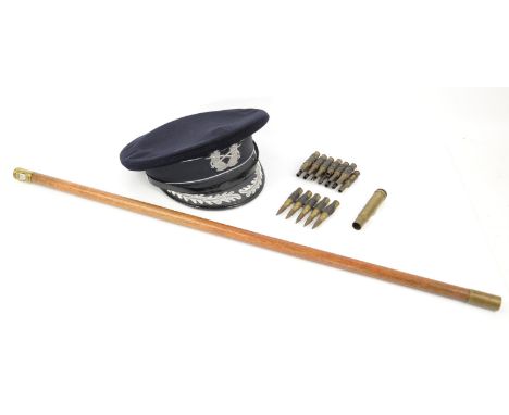 Bundeswehr Land Forces cap, Ordnance Corps swagger stick, discharged bullet cases,