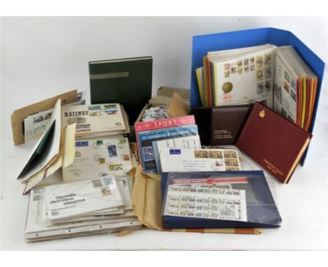 Box containing British E. Africa stamps from Kenya, Malawi, Uganda, mostly 1970's mint blocks and First Day Covers, K U T fro