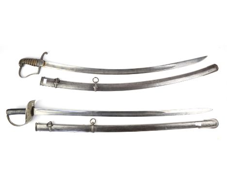 1796 pattern cavalry sabre with gilding and etched detail to the blade and a  cavalry sabre by Reeves in steel scabbard, (2)C