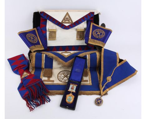 18ct gold and enamel Past Master's breast jewel for the Duke of Connaught Lodge No.1834, with enamelled shield to the ribbon,