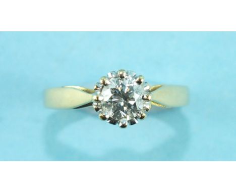 A solitaire diamond ring, the 0.5ct brilliant-cut diamond claw set in 18ct yellow gold mount, size H, 3.6g.