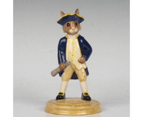 A commander dressed in colonial clothing, holding a spyglass and standing over a compass-designed base. Royal Doulton backsta