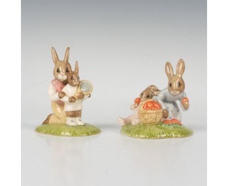 Two figures depicting a family enjoying the outdoors with their children, learning to play tennis and picking strawberries. T