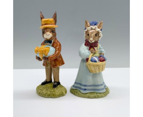 2pc Royal Doulton Bunnykins Figures, Mr. Bunnykins at the Easter Parade DB18 and Mrs. Bunnykins at the Easter Parade DB19. Mr