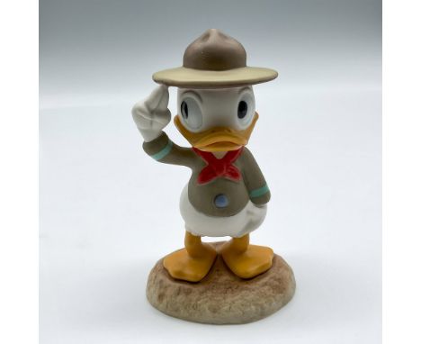 Collectors Society members only figurine, Nephew Duck, dressed in his scout's uniform, colored in brown, cream, and green. Wa
