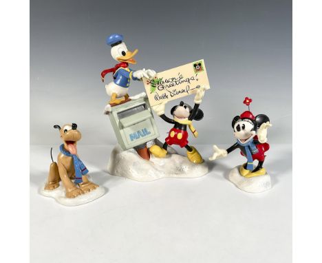 This Limited Edition group, Pluto (4"H), Minnie Mouse (5"H) and Donald Duck and Mickey Mouse (8"H) holding Season's Greetings