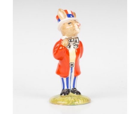A bunny dressed in patriotic American attire adorned with a silver-colored bow tie. Issued in 1997 to commemorate the 10th an