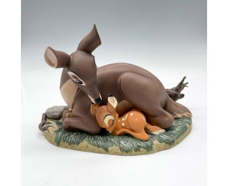 Porcelain Event Sculpture (10268) of Bambi and Mother curled together in the forest. Colored in rust, brown, black and cream.