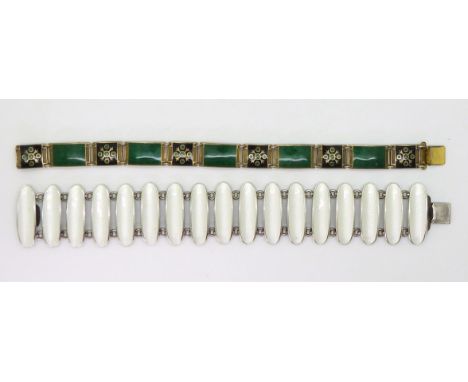 TWO SCANDINAVIAN BRACELETS a silver white enamelled modernist design cuff bracelet, designed by Einar Modahl of Oslo, length 