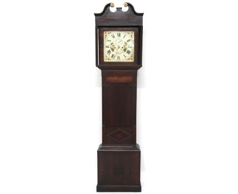 A 19TH CENTURY OAK CASED JNO WINSTABLE HOLYWELL LONGCASE CLOCK&nbsp; with floral painted face, 35cm high x 35cm wide with whi