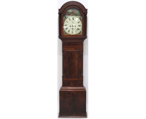 A 19TH CENTURY MAHOGANY CASED R MARSHALL, SHOTLEY BRIDGE LONGCASE CLOCK  with painted face depicting Napoleonic era soldier b