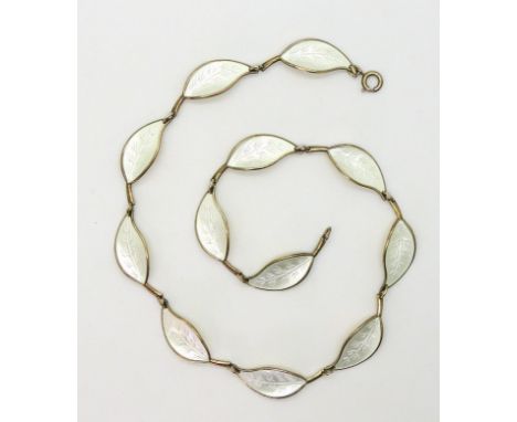 A DAVID ANDERSEN NECKLACE the classic white enamelled leaf necklace , is made in gilded sterling silver. Length 41cm Conditio