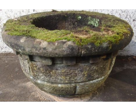 AN EARLY 20TH CENTURY ARCHITECTURAL STYLE GARDEN PLANTER&nbsp; with dentil detail under top rim, 48cm high x 74cm diameter Co