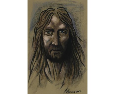 PETER HOWSON OBE (BRITISH B.1958) HEAD OF CHRIST Conte and chalks on buff paper, signed lower right, 48 x 30.5cm (19 x 12") P