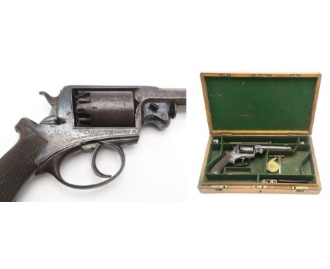 A CASED 54-BORE PERCUSSION BEAUMONT-ADAMS PATENT DOUBLE-ACTION FIVE-SHOT REVOLVER Circa-1855, serial no. B. 12,608, retailed 